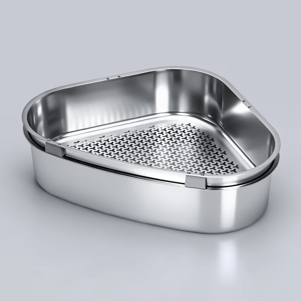 XXL Stainless Steel Sifting Litter Box for Pine Pellet — Corner Pan Basic / XXL