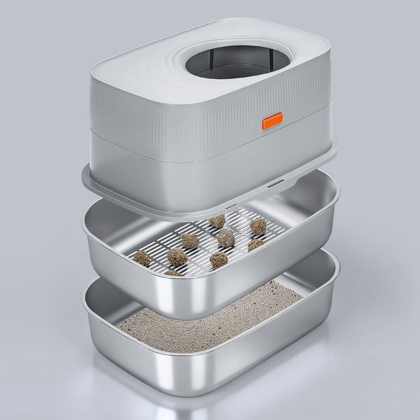 Furrbby XL Top-Entry Stainless Steel Litter Box for Clumping Cat Litter