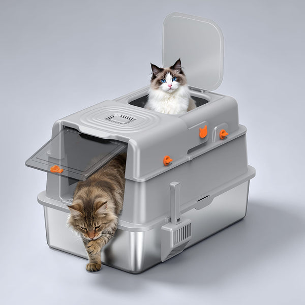 Furrbby XXL 3-in-1 Convertible Stainless Steel Litter Box for Multi-Cat Homes