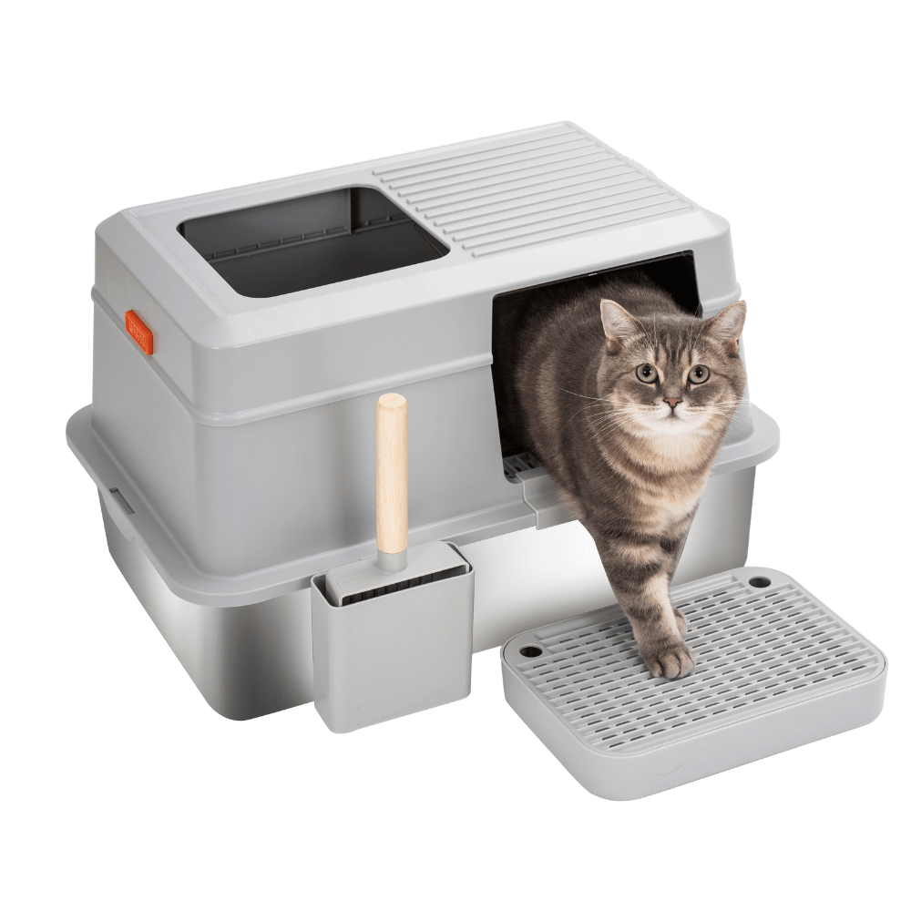Full Enclosed Convertible Stainless Steel Litter Box with Lid