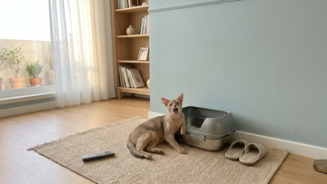 Covered Furrbby stainless steel litter box, enclosed design to keep odors and mess contained.
