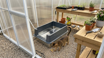 Furrbby stainless steel litter box, open-top rust-resistant metal cat litter box suitable for outdoor greenhouse and patio placement, easy clean anti-tracking pet litter tub