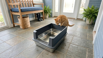 Furrbby Semi Enclosed Stainless Steel Litter Box, durable rust-resistant build suitable for ventilated entryway spaces
