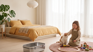 Furrbby Shallow Stainless Steel Litter Box, non-porous metal easy to clean and resistant to odors