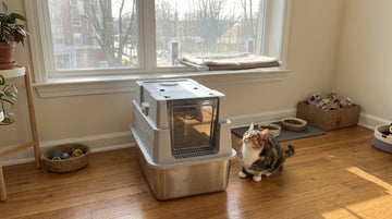 Furrbby XXL fully‑enclosed stainless steel litter box, odor‑control enclosed cat litter box for household cats