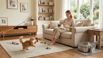 Furrbby durable stainless steel litter box, odor-free, cat grooming time