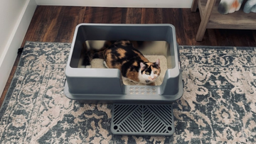 Furrbby stainless steel litter box with detachable litter trapping mat for home pet