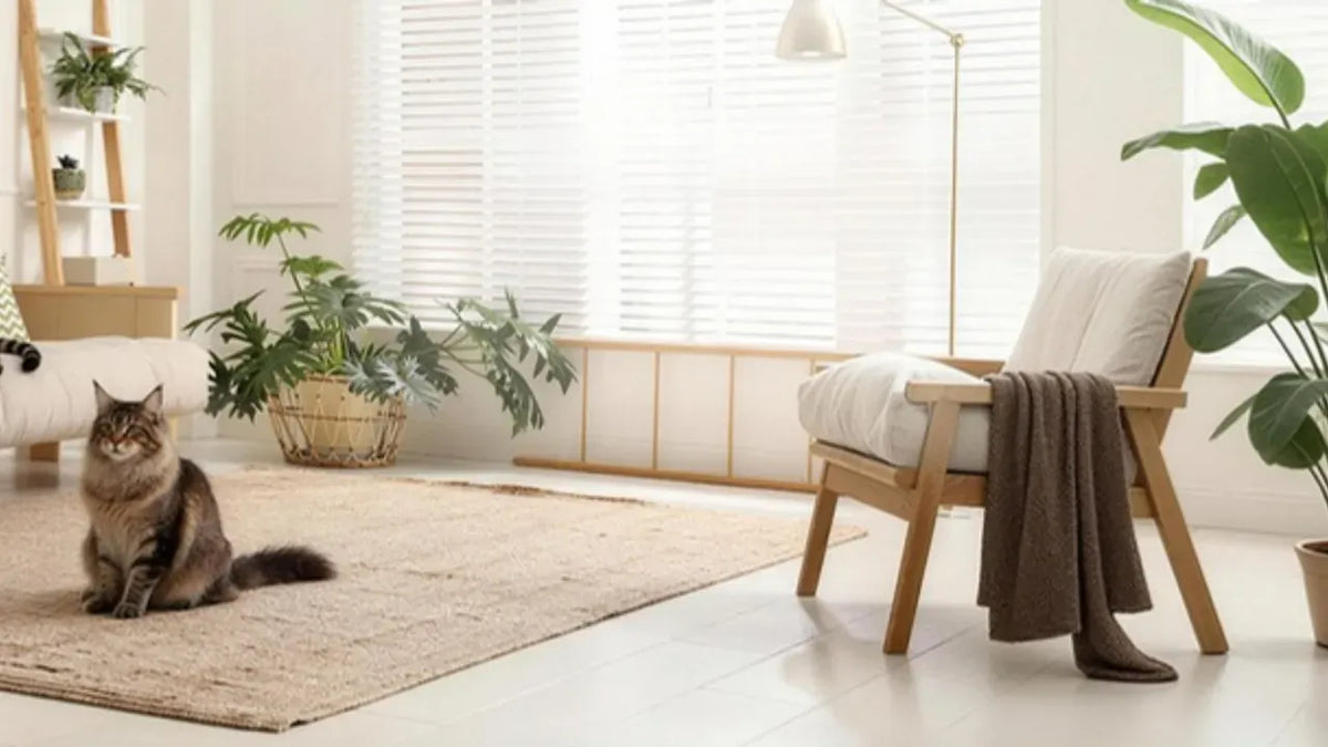 Cat next to a PULLNSCOOP stainless steel litter box in a real home