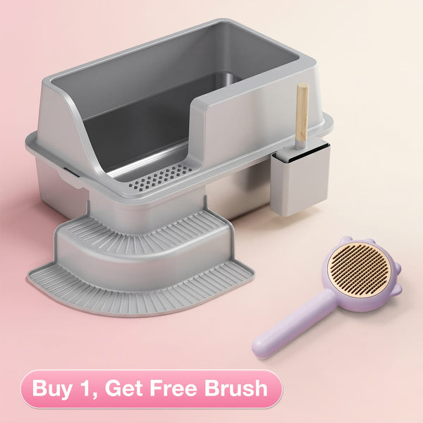 XL Corner Entry Stainless Steel Litter Box with Stair