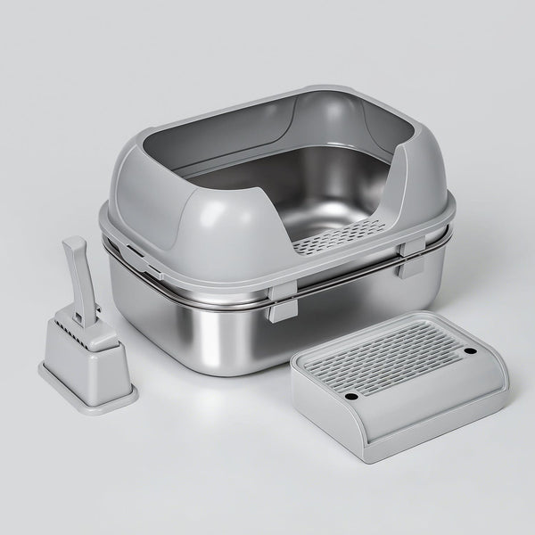 Triple-Tray XL Stainless Steel Sifting Litter Box — XL / Triple Pan-Semi Lid