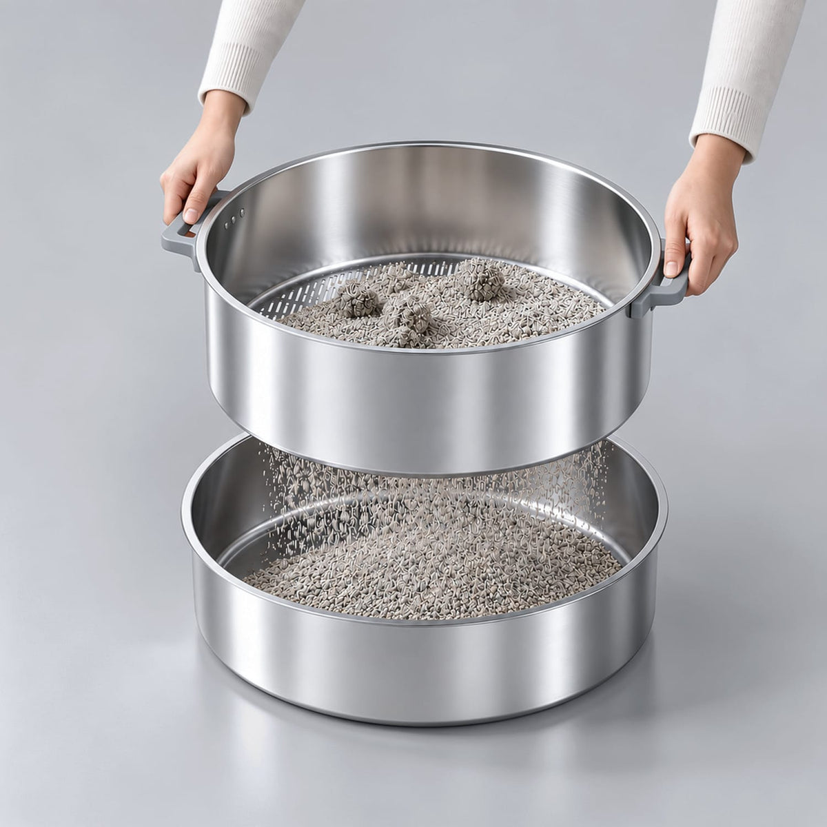 Furrbby Sifting Litter Box, XL round stainless steel litter box for easy sifting cleaning