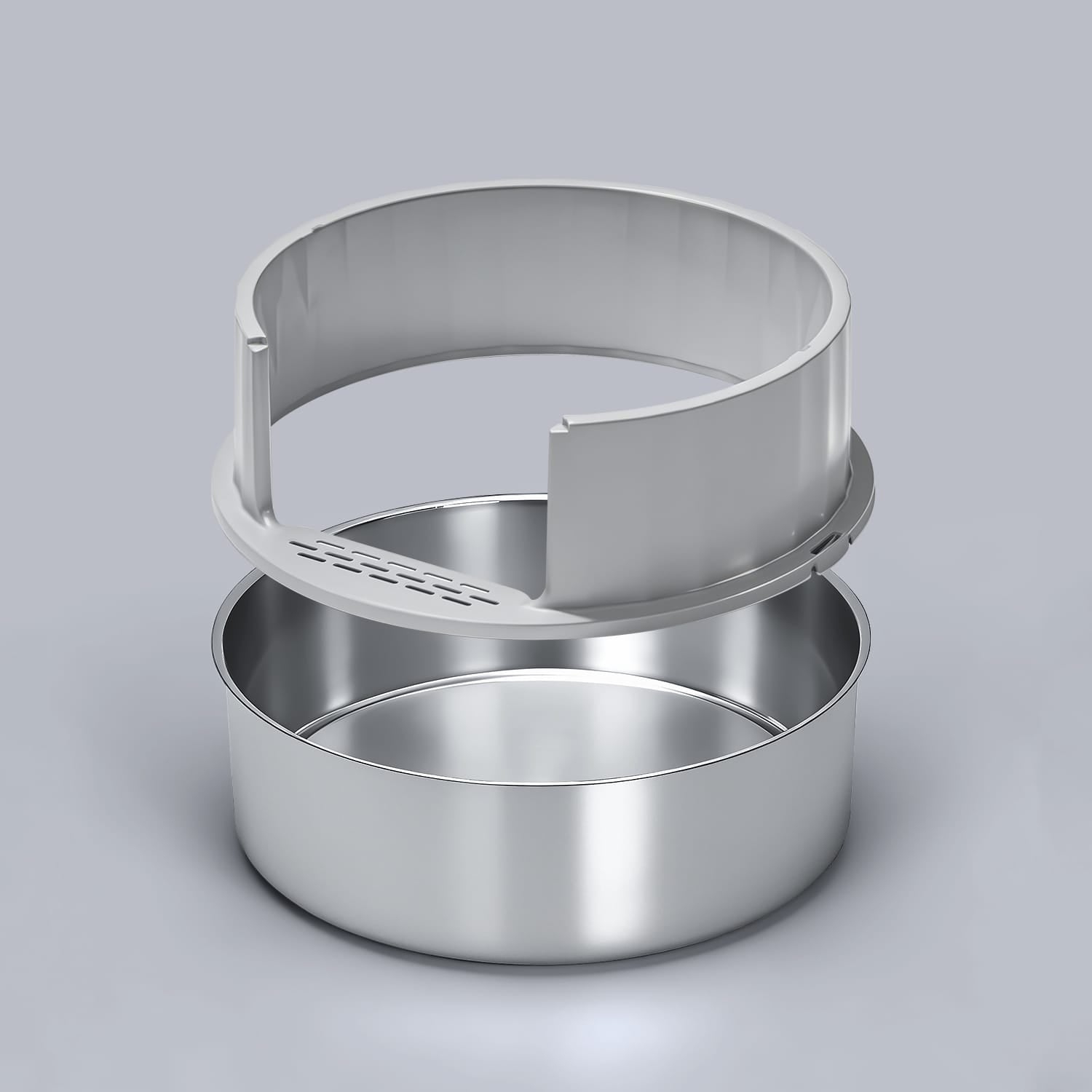 Furrbby round stainless steel litter box with detachable design, easy to clean for multi-cat homes