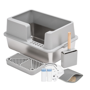 XL Side Entry Stainless Steel Litter Box Set