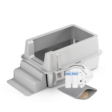 XL Front Entry Stainless Steel Litter Box Set (with Stair)