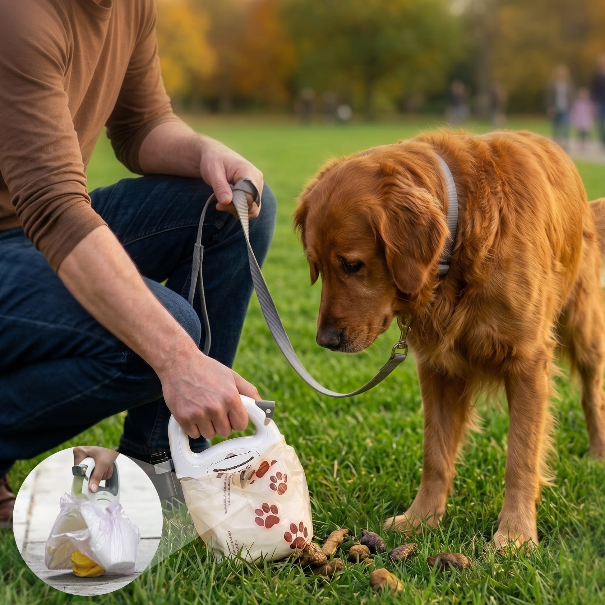 Furrbby All-in-one dog leash and pooper scooper with a dog, ergonomic walking tool for pet owners