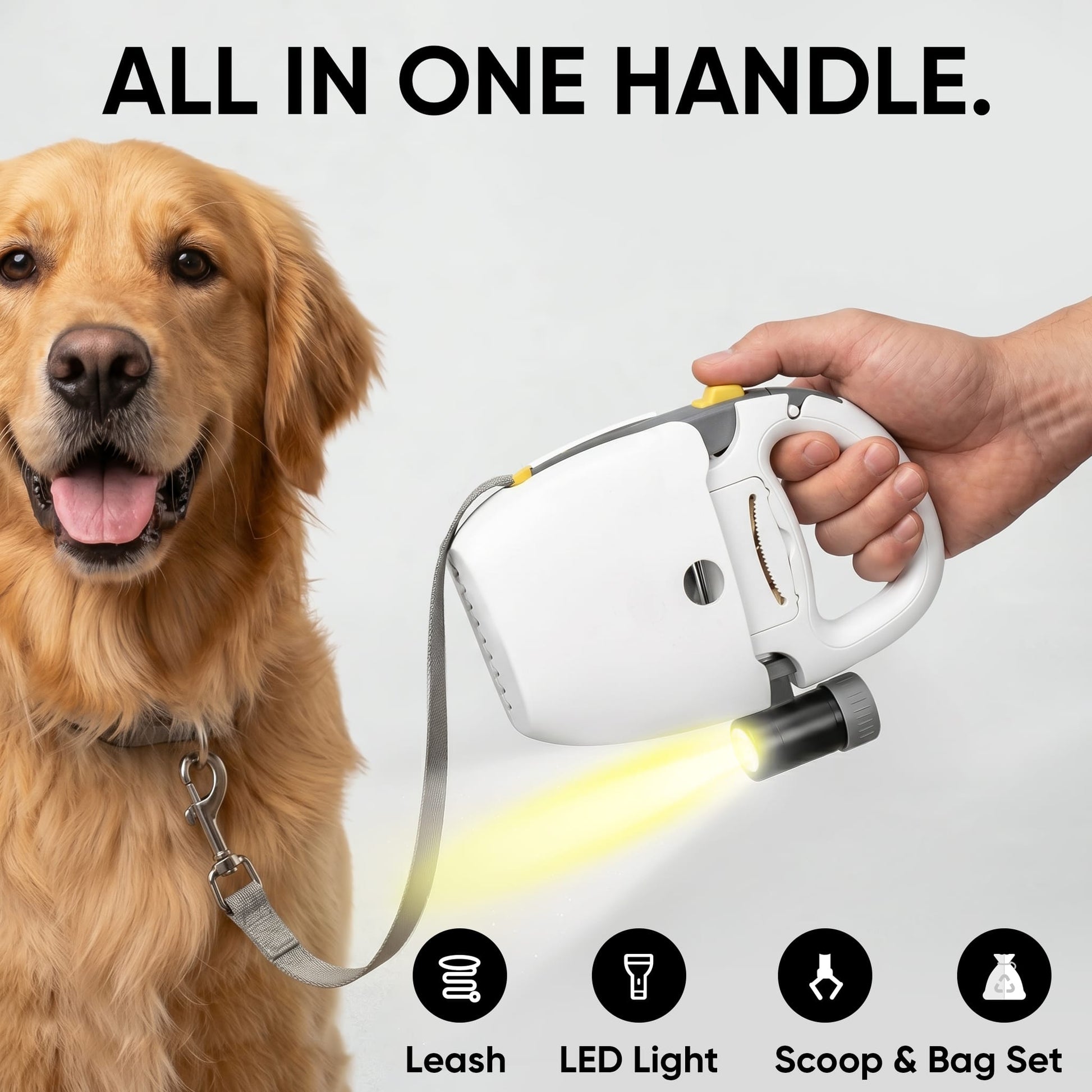 Furrbby All-in-one dog leash and pooper scooper with a dog, ergonomic walking tool for pet owners