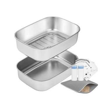 XL Stainless Steel Sifting Litter Box Set