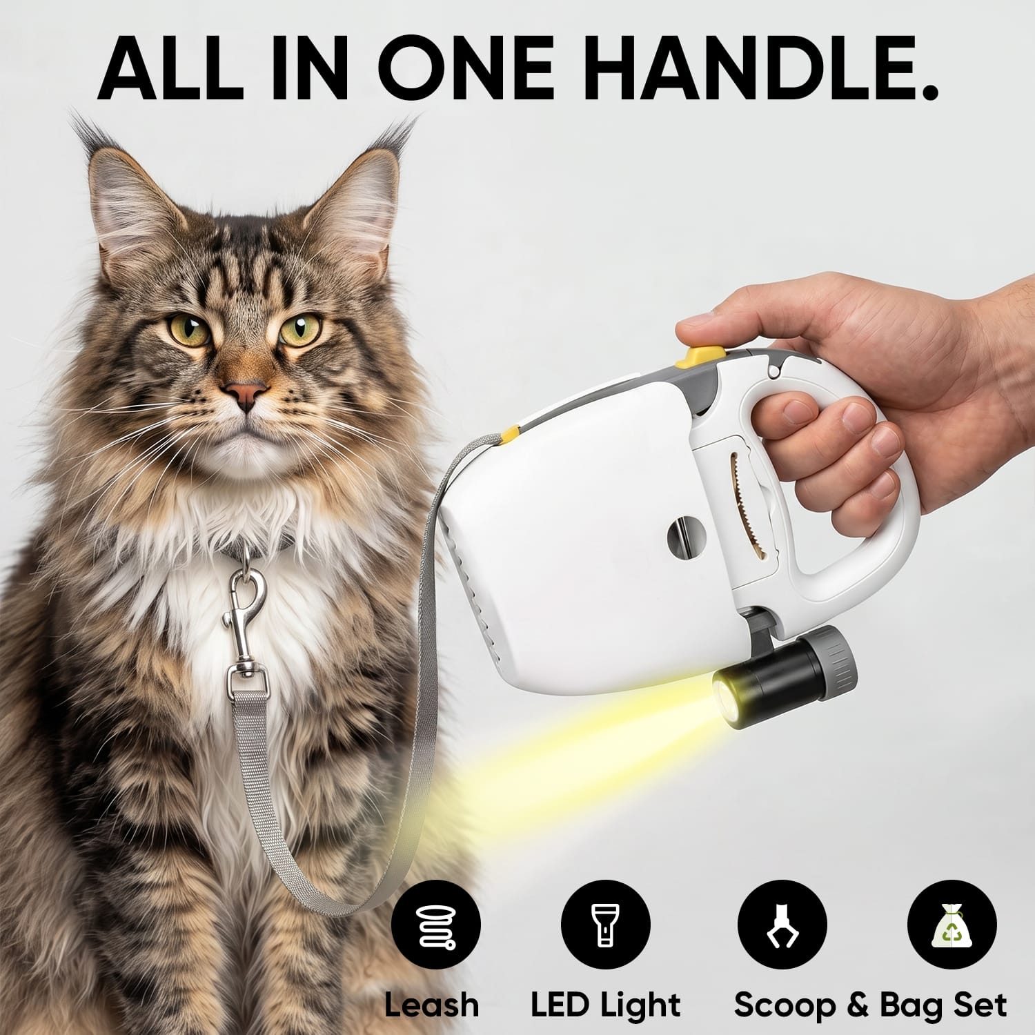 Furrbby All-in-one cat leash and pooper scooper with a dog, ergonomic walking tool for pet owners