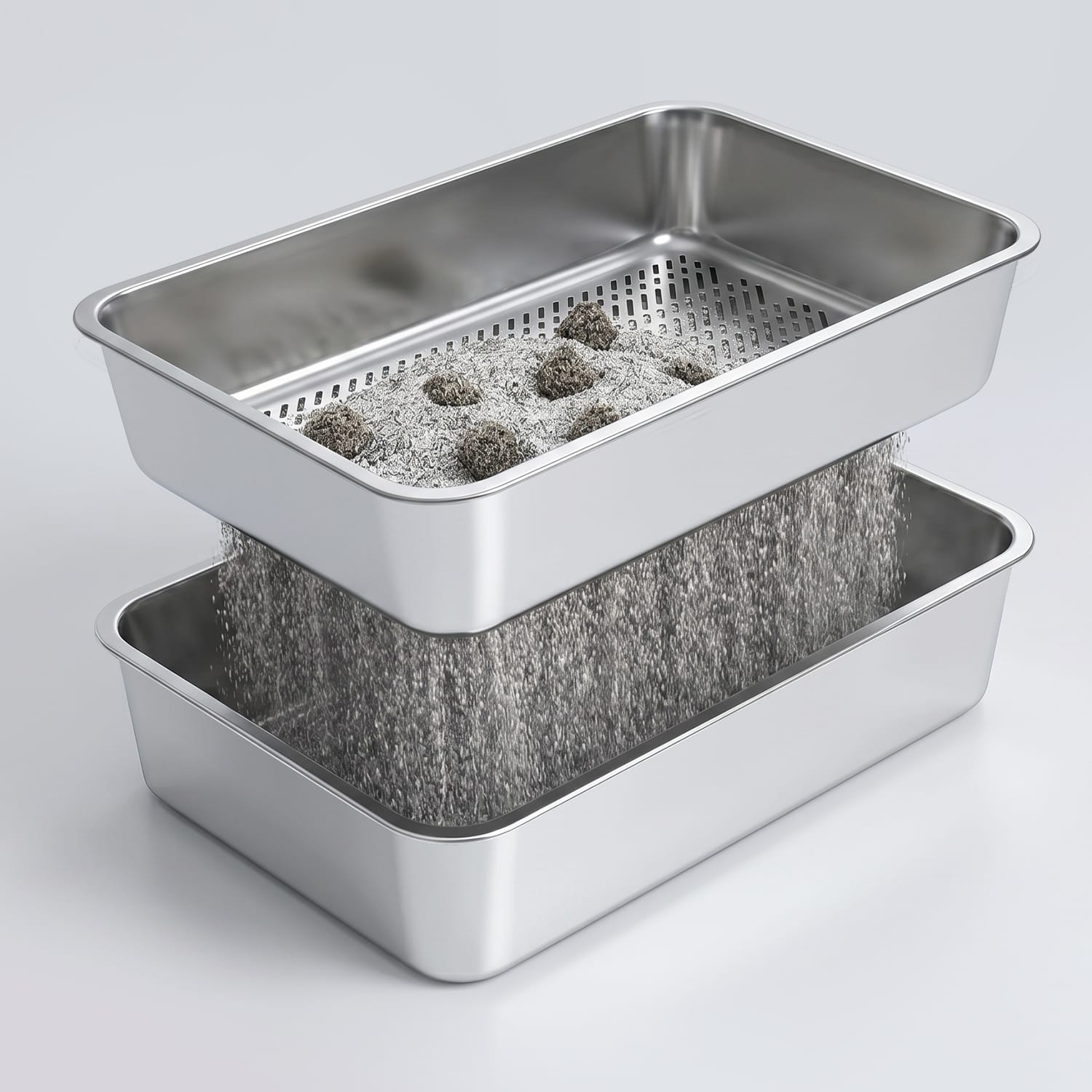 Furrbby stainless steel sifting litter box showing the sifting process