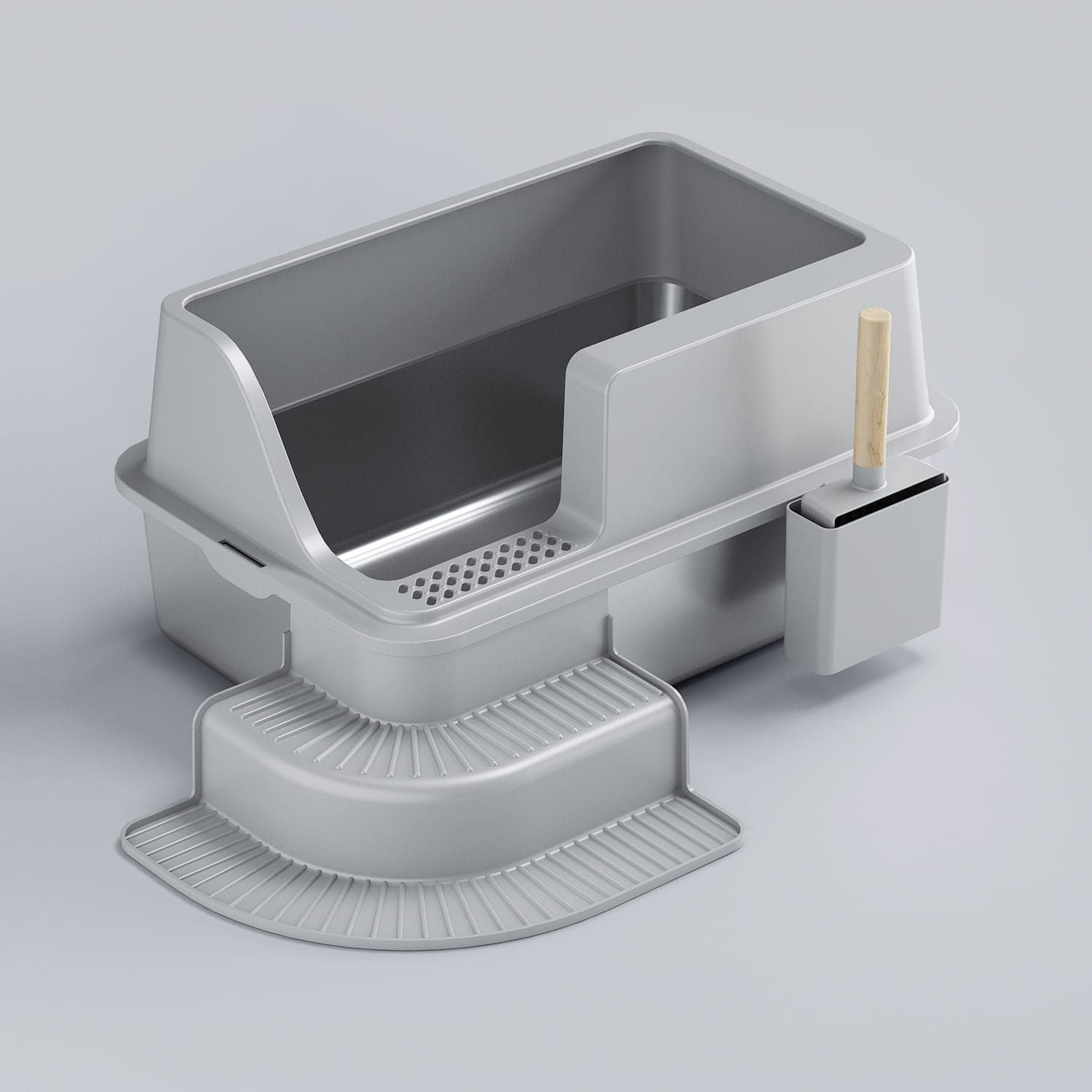 Furrbby Stainless Steel Cat Litter Box with Stair Step & Scoop Set