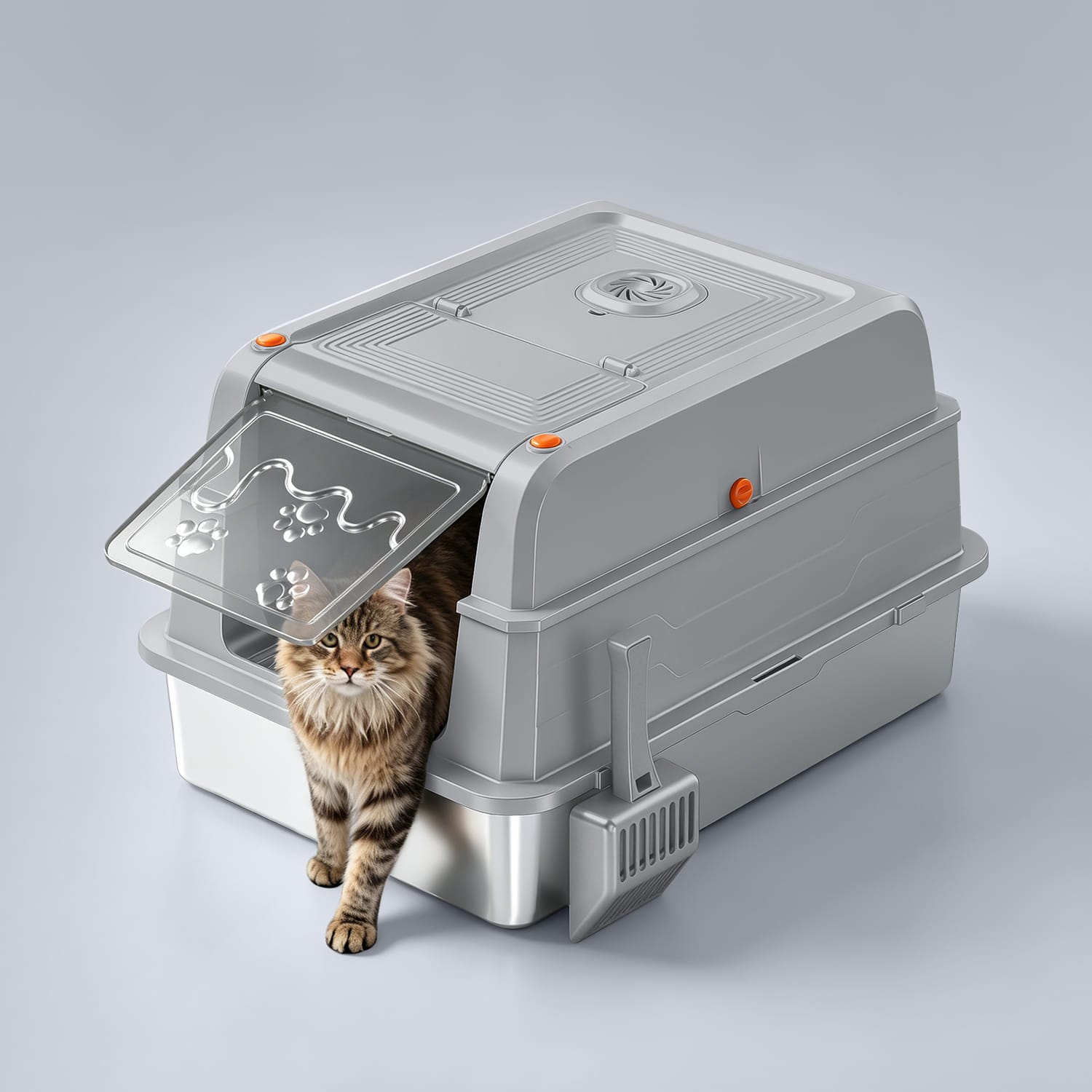 Furrbby Light Gray Stainless Steel Cat Litter Box with Removable Top, Easy Maintenance, Durable & Leak-Proof
