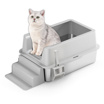 XL Front Entry Stainless Steel Litter Box Set (with Stair)