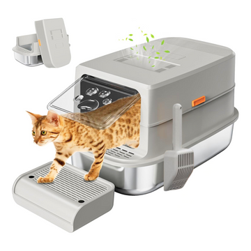 XL Full Enclosed Stainless Steel Litter Box (with Air Filters) Set