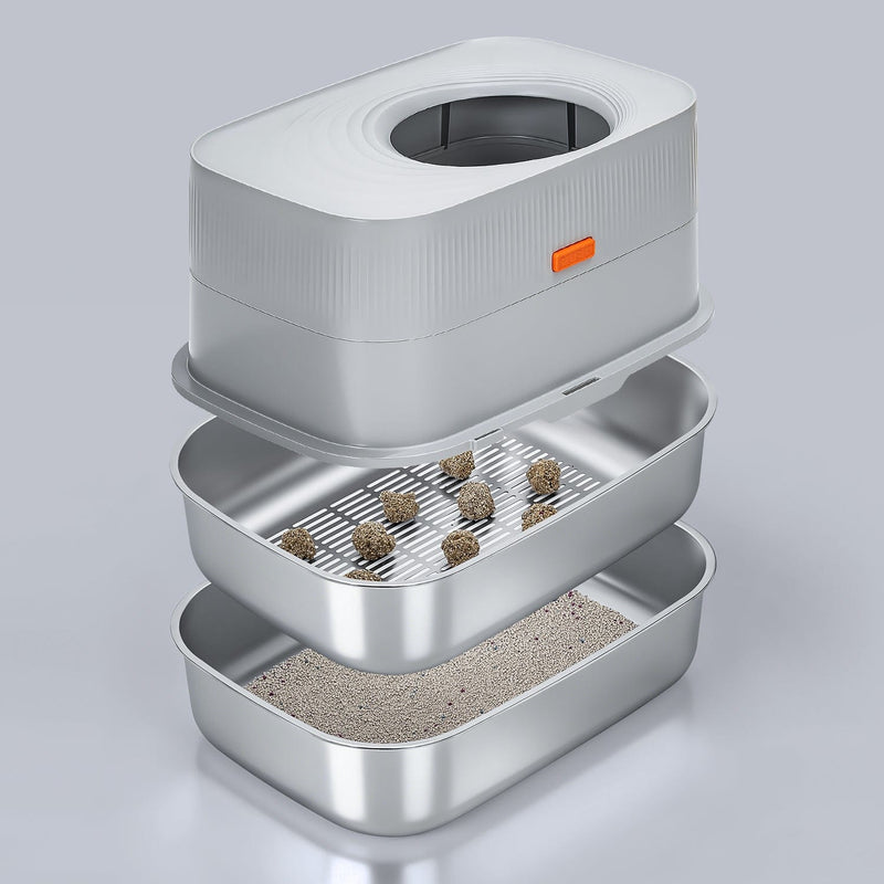 XL Full Enclosed Stainless Steel Sifting Litter Box for Regular Clumping Litter