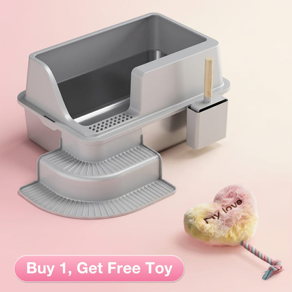 XL Corner Entry Stainless Steel Litter Box with Stair