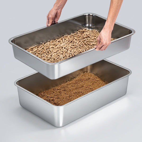 Furrbby XL Stainless Steel Sifting Litter Box for Pine Pellets - Sifting Process
