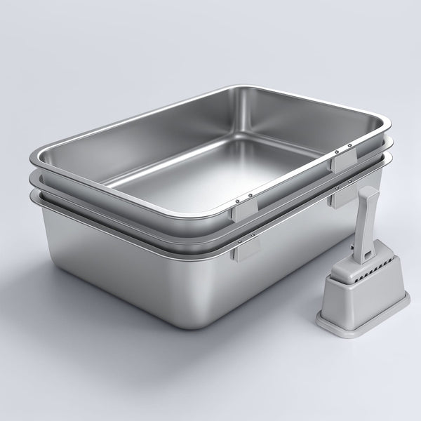 Triple-Tray XL Stainless Steel Sifting Litter Box — XL / Triple Pan Basic-Rectangular