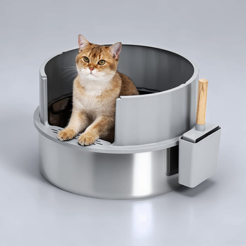 Corner Stainless Steel Litter Box - Space-Saving