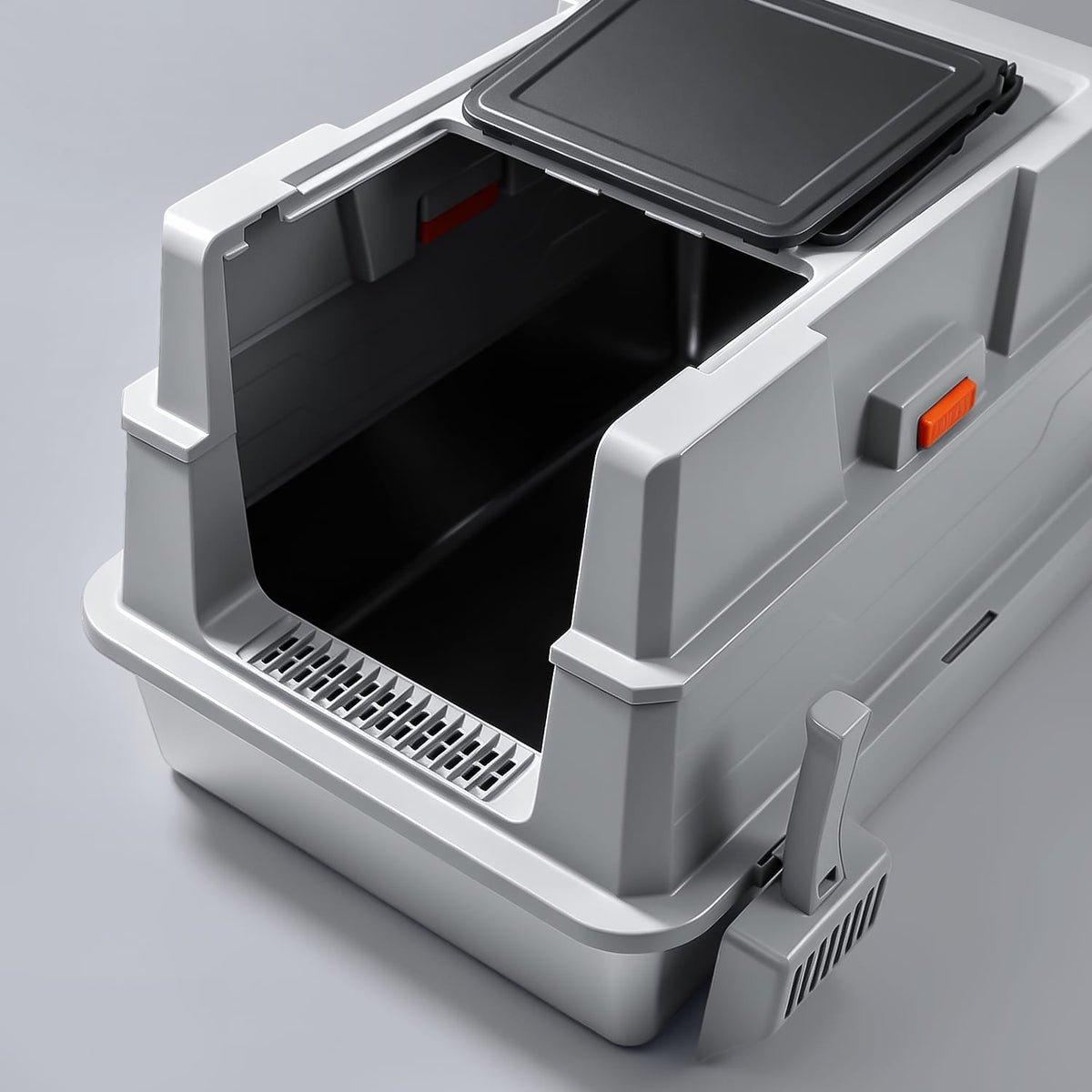 Furrbby xxl cat litter box with lid, front entry opening and integrated litter trap step for less tracking
