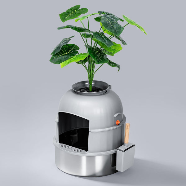 Hidden Round Potted Plant Stainless Steel Litter Box