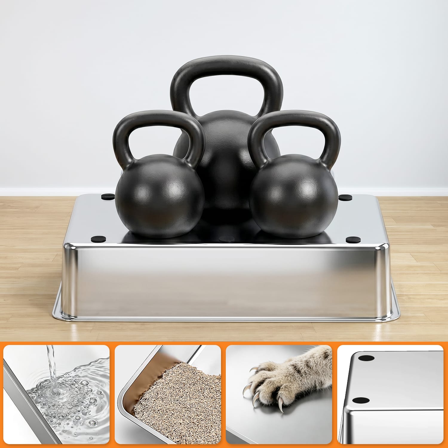Furrbby Stainless Steel Litter Box Base, Durable Heavy-Duty Design for Cats