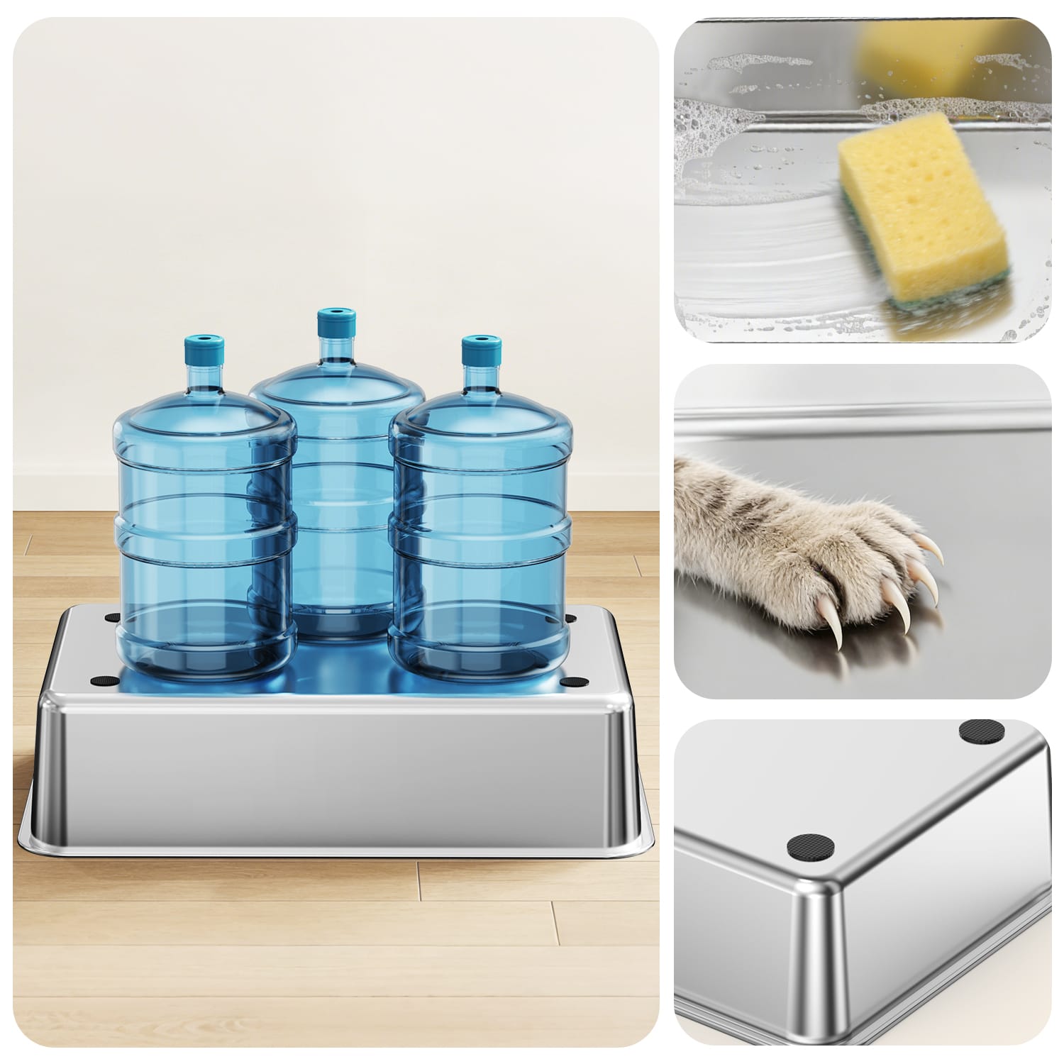 Furrbby Stainless Steel Litter Box Base, Non-Stick, Sturdy & Easy-to-Clean for Hassle-Free Maintenance