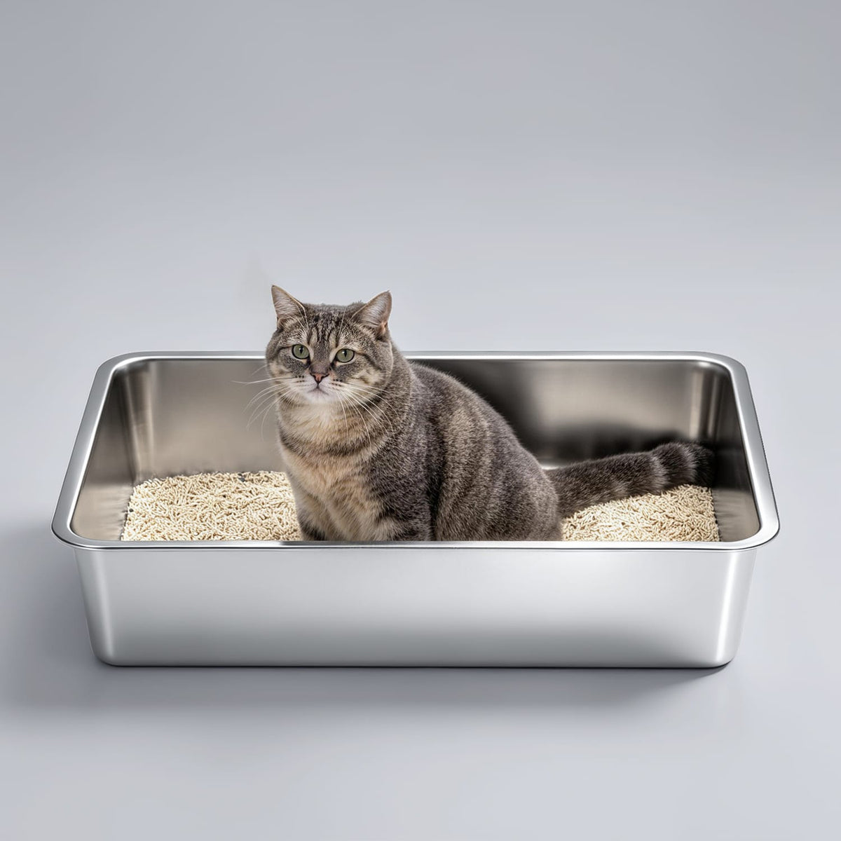 Furrbby 50L large capacity all stainless steel cat litter box, smooth non‑stick metal interior for large cats