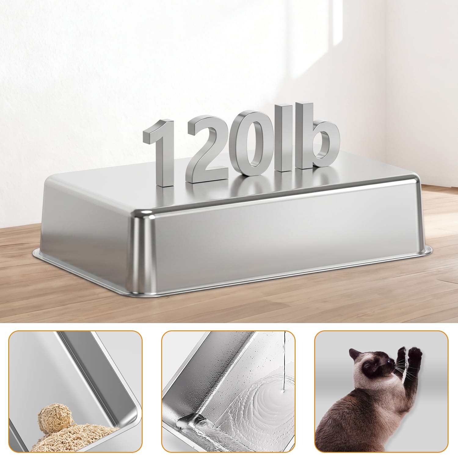 Furrbby Stainless Steel Litter Box Base, Heavy-Duty 120lb Load-Bearing, Sturdy & Durable for Long-Term Use
