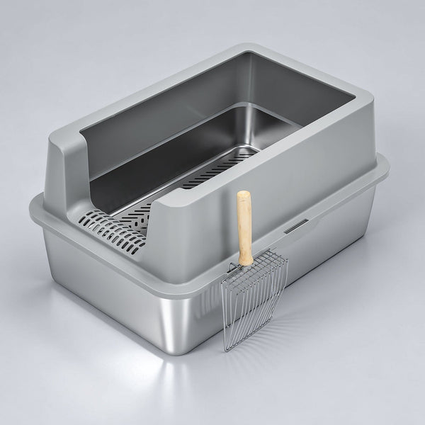 XL Stainless Steel Sifting Litter Box for Pine Pellet — With Enclosure-Front Entry / XL