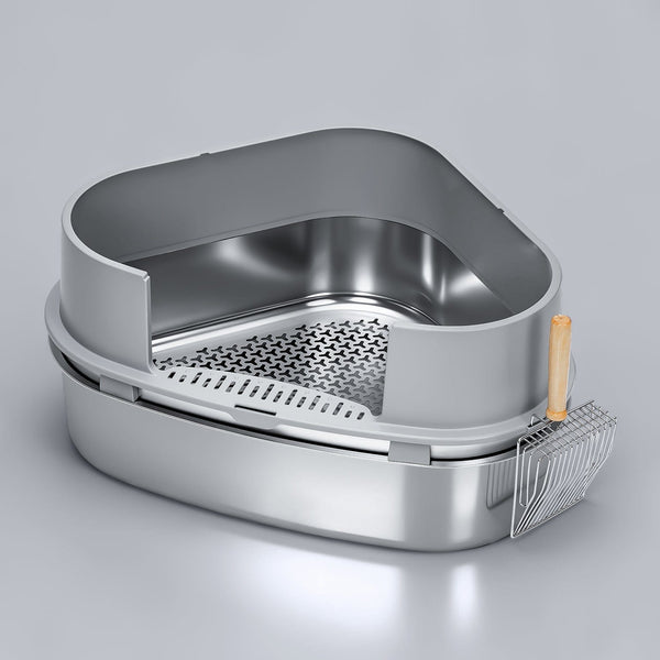 XXL Corner Sifting Litter Box for Pine Pellet — Corner Pan-Semi Enclosure