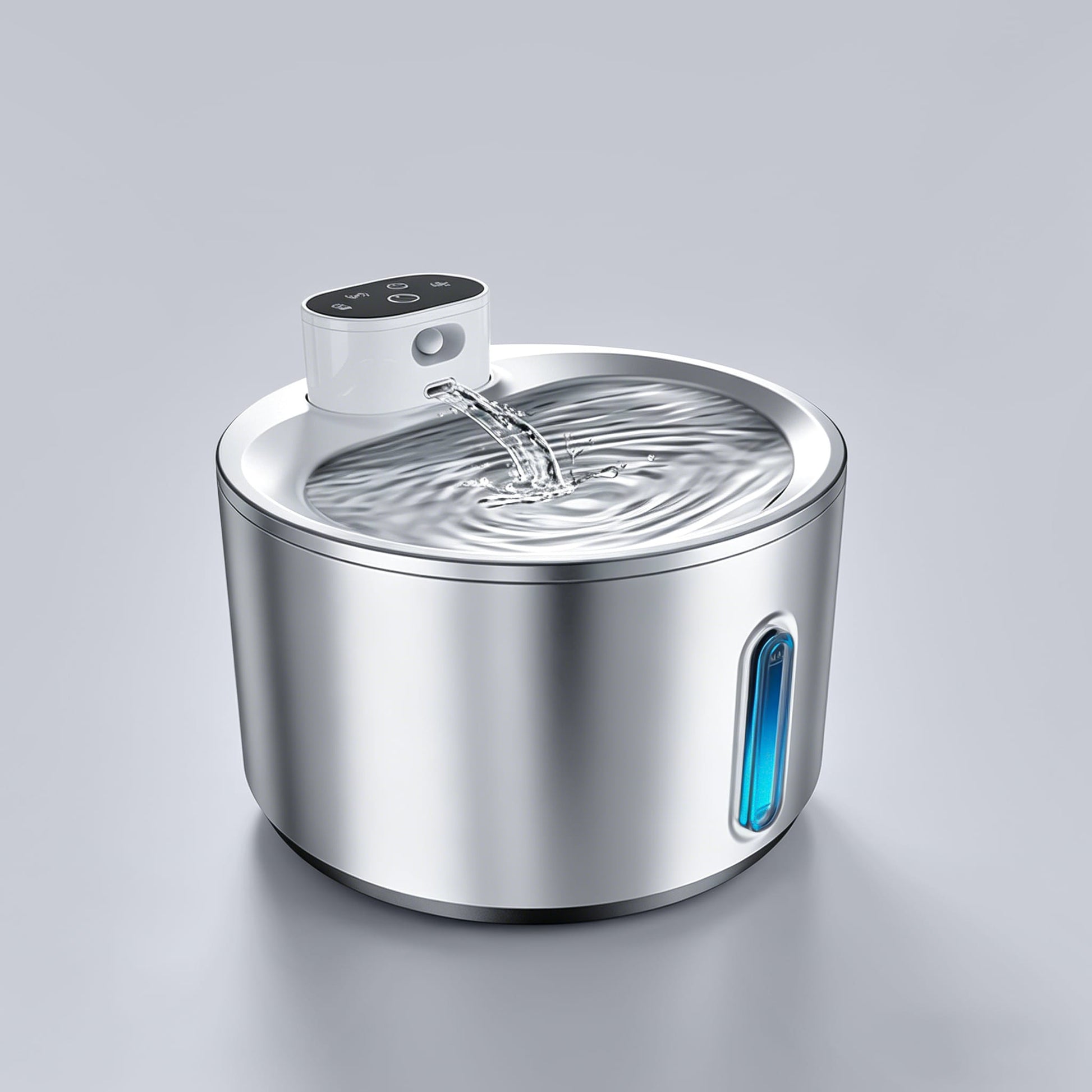Cordless pet water fountain with 304 stainless steel tank and blue LED water level display