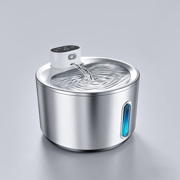 Cordless pet water fountain with 304 stainless steel tank and blue LED water level display