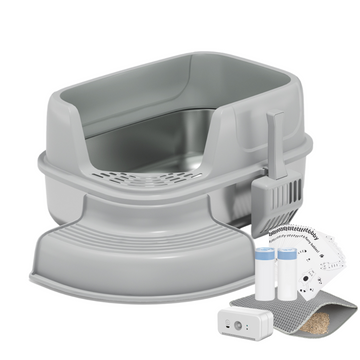 XL Corner Entry Stainless Steel Litter Box 2.0 Set (with Stair)