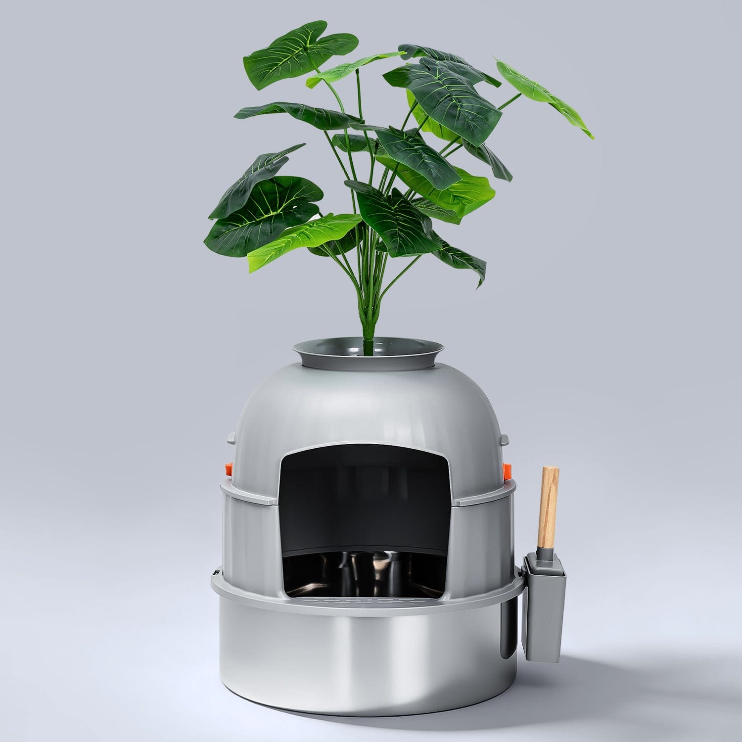 house plant litter box Hidden Round Potted Plant Stainless Steel Litter Box Hidden Box-Full Enclosure / Dark Gray