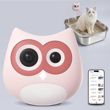 Furrbby Pink Owl-shaped Litter Box Camera with multi-cat AI recognition and health monitoring app