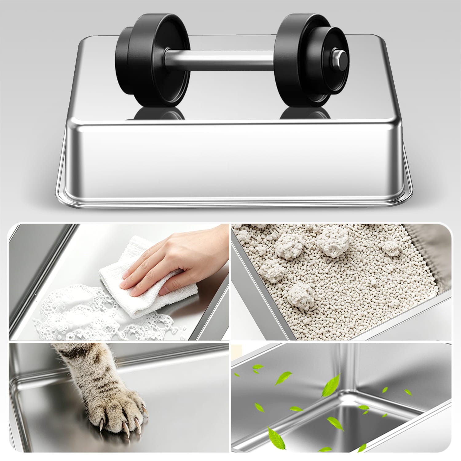 Furrbby Stainless Steel Litter Box inner tray heavy duty load bearing, scratch-proof non-stick rust-resistant easy clean metal litter pan