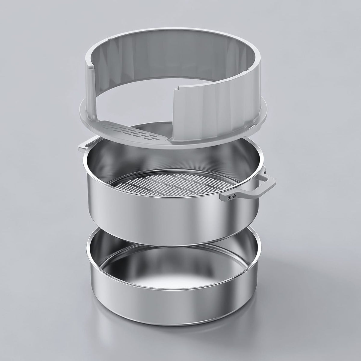 Furrbby Sifting Litter Box, XL round stainless steel layered structure with removable half cover for easy assembly and quick sifting