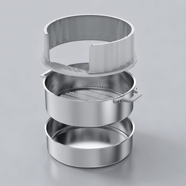 XL Round Stainless Steel Sifting Litter Box for Clumping Litter — Dual Pan-Semi Lid