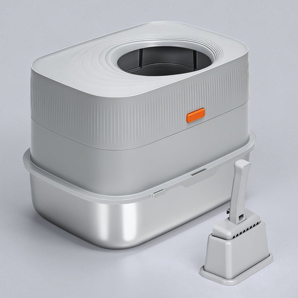 Furrbby Full-Enclosed XL Litter Box with Stainless Steel Base & Scoop