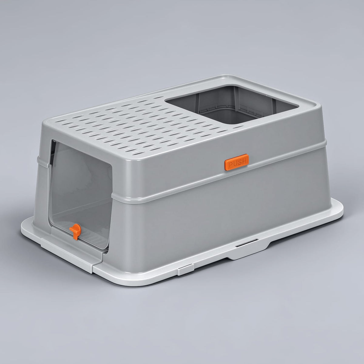 Furrbby replacement litter box cover, gray hooded replacement top with push latch, durable shell to restore your enclosed cat litter box